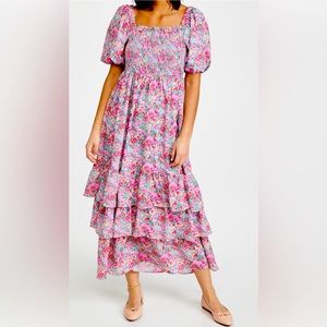 English Factory Floral Maxi Dress puff sleeve tiered  - size small